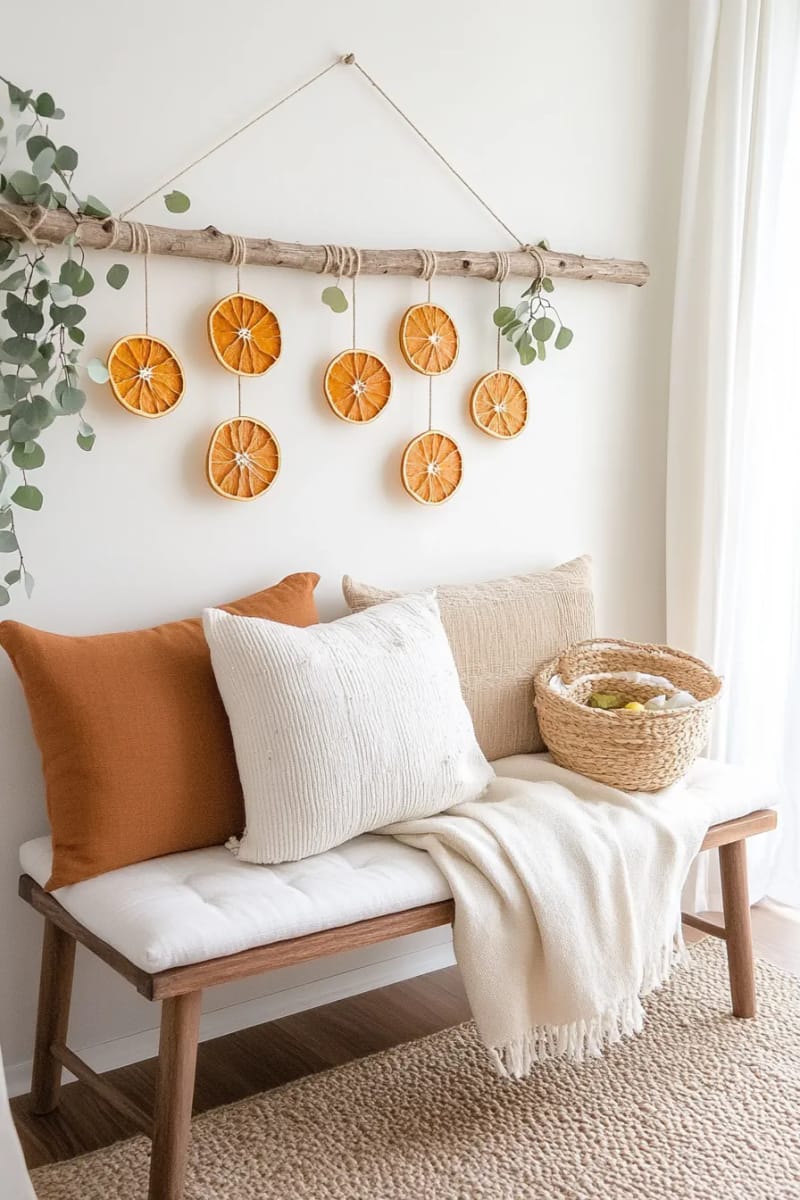 minimalist branch wall hangings adorned with dried citrus slices 1