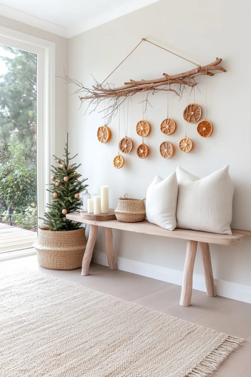 minimalist branch wall hangings adorned with dried citrus slices 1