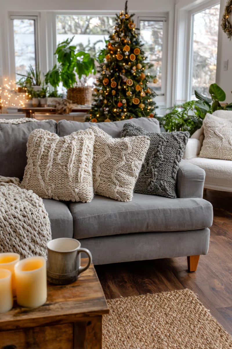 minimalist christmas tree with dried orange garlands and homemade salt dough ornaments 1
