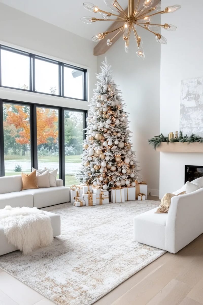 25 Tasteful Christmas Decor Ideas for a Cozy Holiday Home 38 minimalist christmas tree with only white and gold ornaments 1