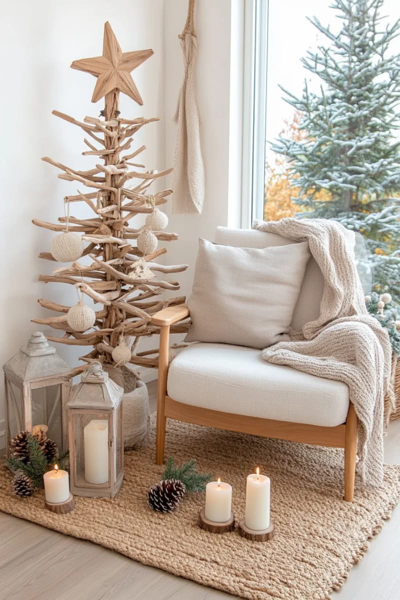 minimalist driftwood christmas tree for a scandinavian cabin vibe 1