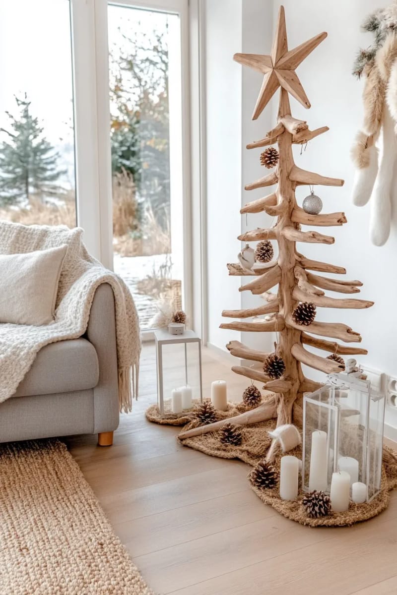 minimalist driftwood christmas tree for a scandinavian cabin vibe 1