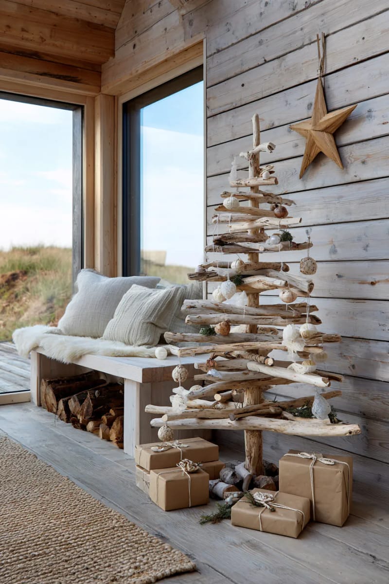 minimalist driftwood christmas tree for a scandinavian cabin vibe 1