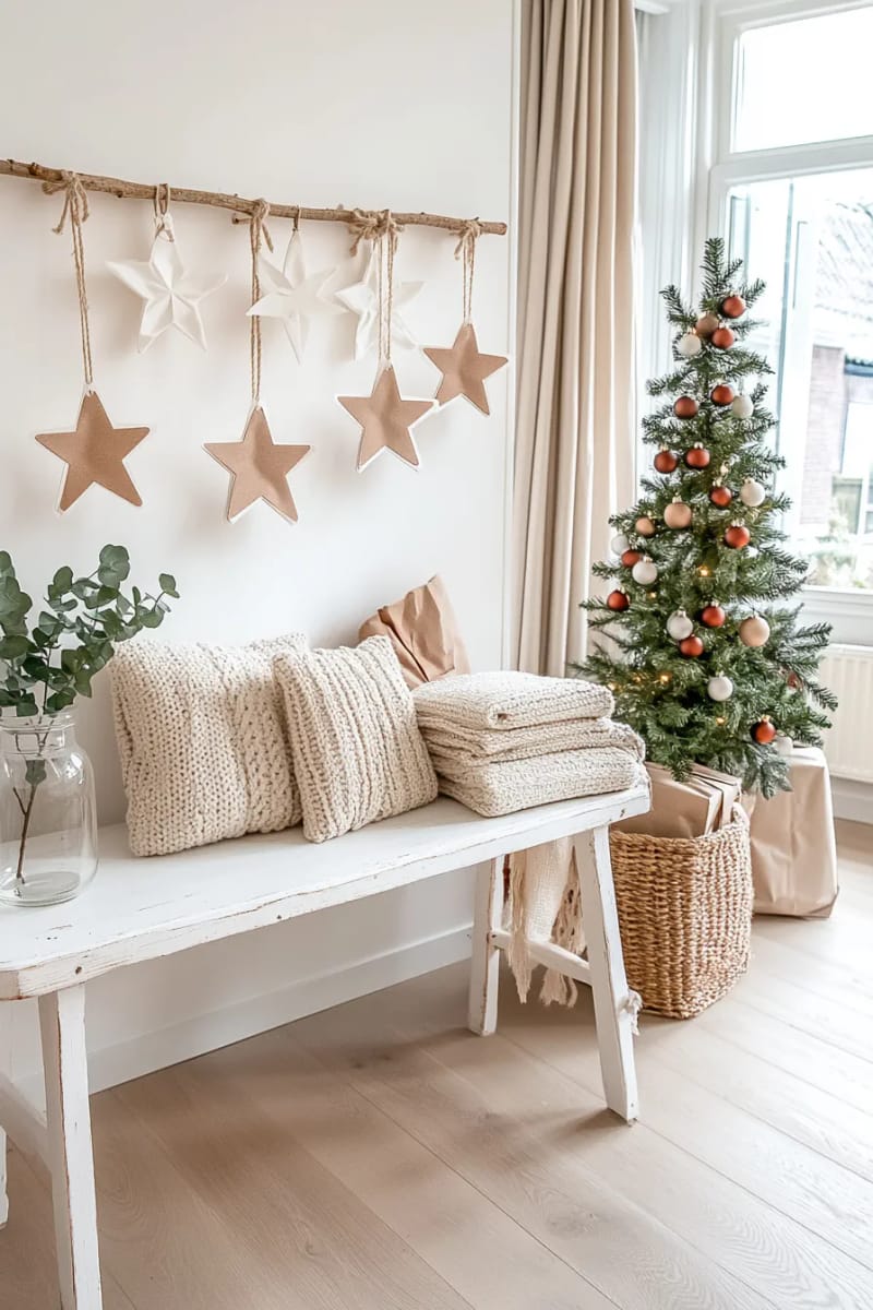 minimalist scandinavian star garland with kraft and white paper 1