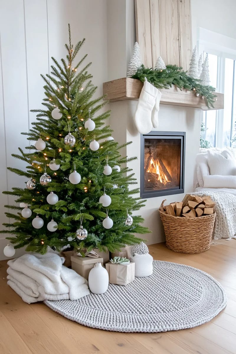 modern scandi christmas tree skirt in soft gray wool 1