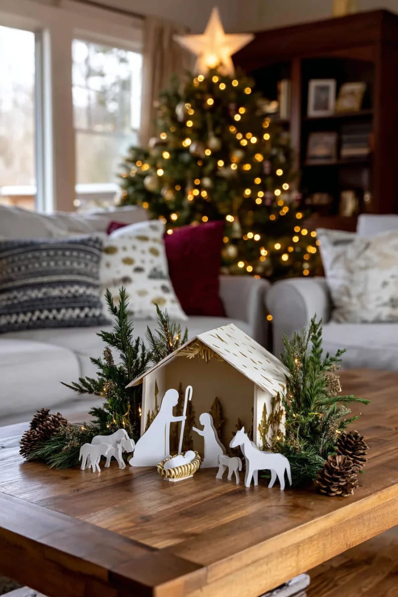 multi-layer paper nativity scene with silhouette cut-outs 1