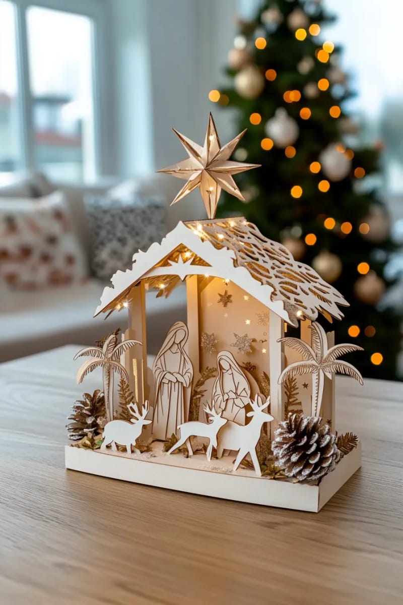 multi-layer paper nativity scene with silhouette cut-outs 1