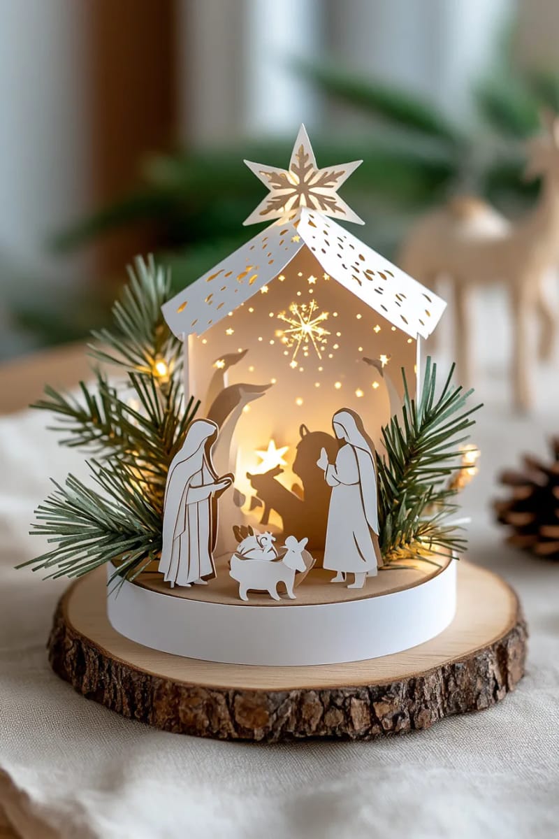 multi-layer paper nativity scene with silhouette cut-outs 1