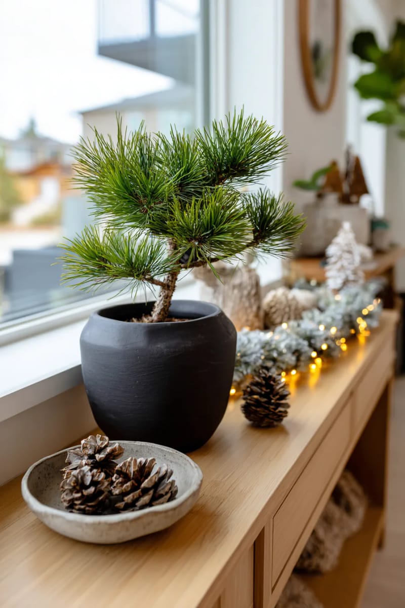 25 Tasteful Christmas Decor Ideas for a Cozy Holiday Home 43 natural pine branch in a matte black vase on the entryway table 1