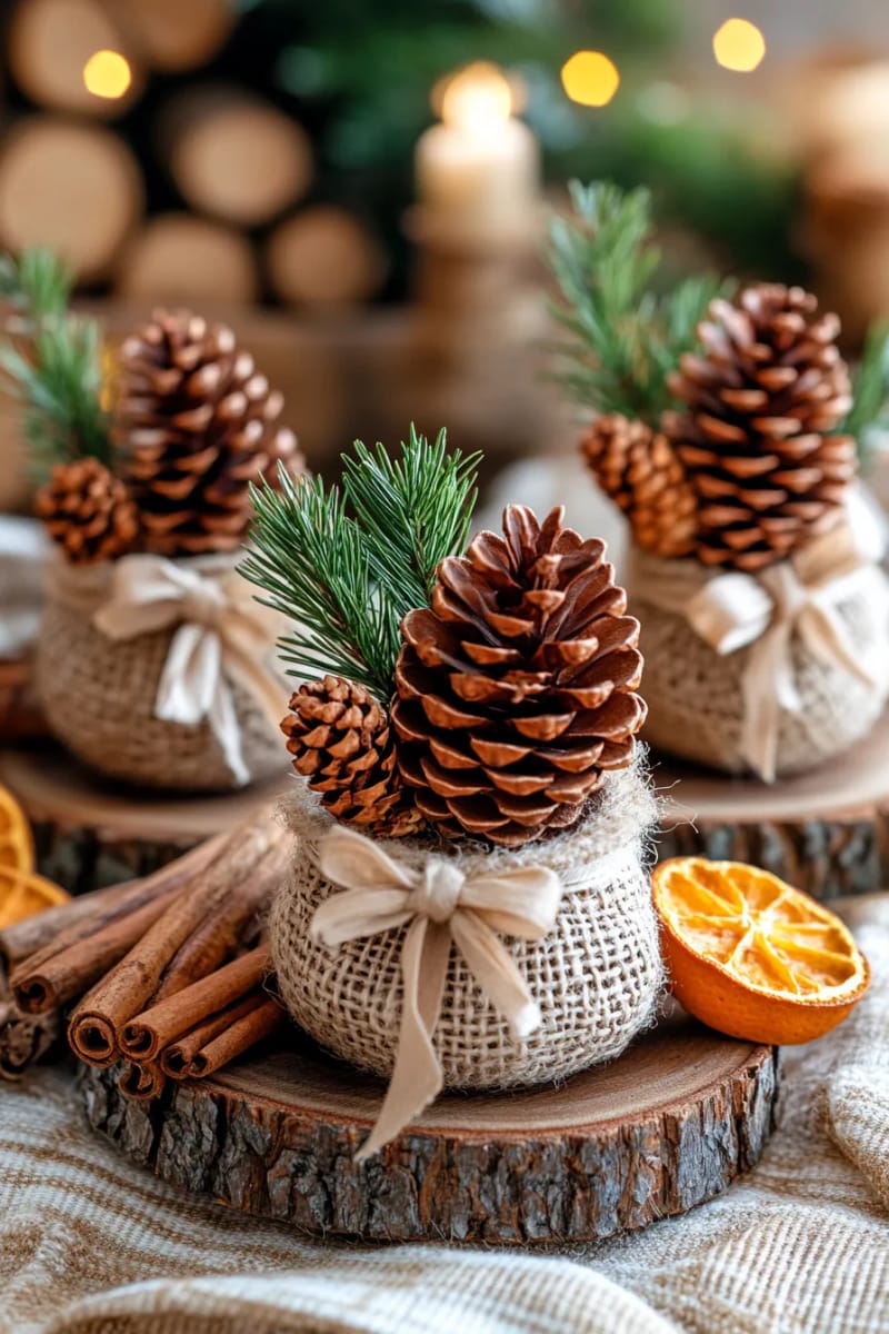 natural pinecone fire starters wrapped in burlap and twine 1