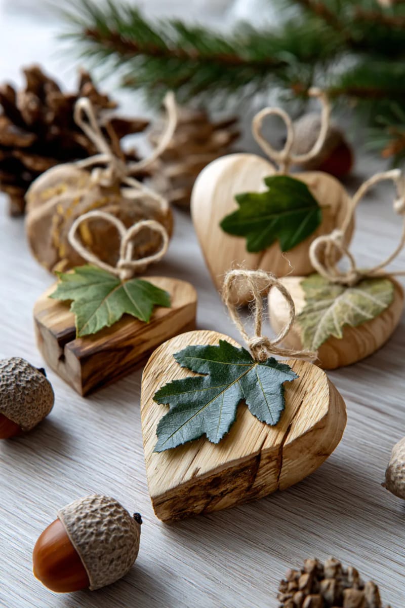 29 Eco-Friendly Christmas Gift Ideas DIY for a Thoughtful Holiday 19 natural wood ornaments hand-carved and decorated with pressed leaves 1