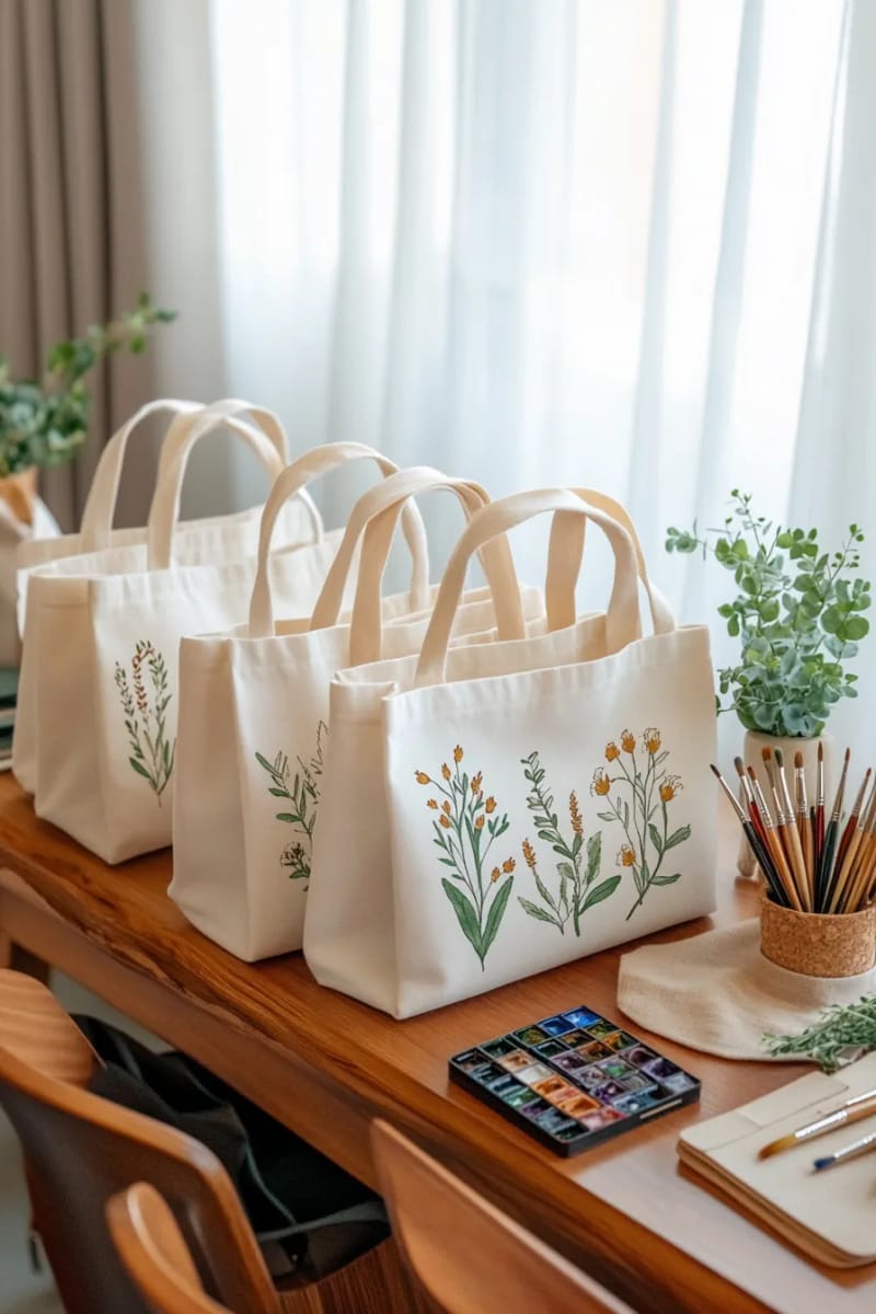 29 Eco-Friendly Christmas Gift Ideas DIY for a Thoughtful Holiday 5 organic cotton tote bags decorated with hand-painted botanical motifs 1