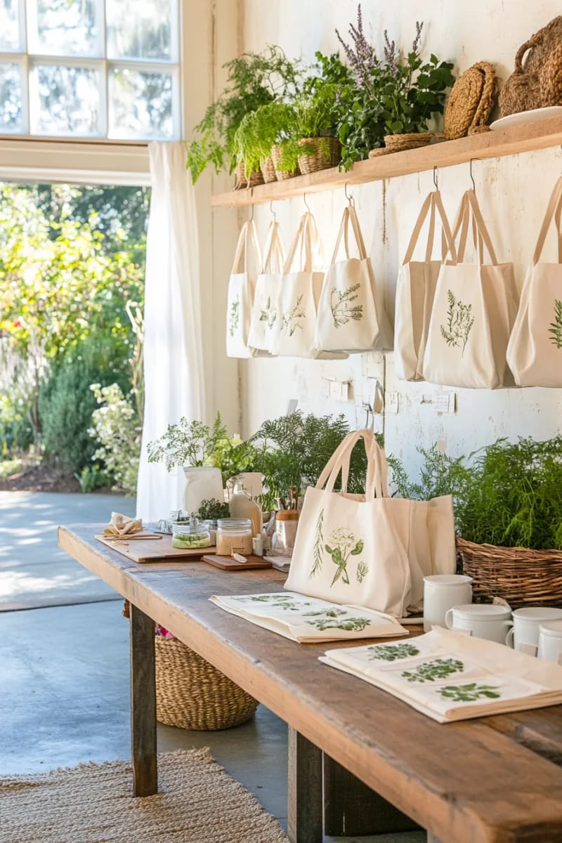 organic cotton tote bags decorated with pressed botanicals 1