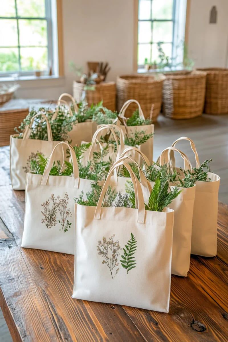 organic cotton tote bags decorated with pressed botanicals 1