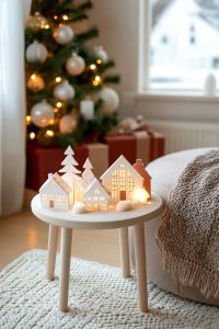 paper-cut nordic village scenes illuminated with fairy lights 44
