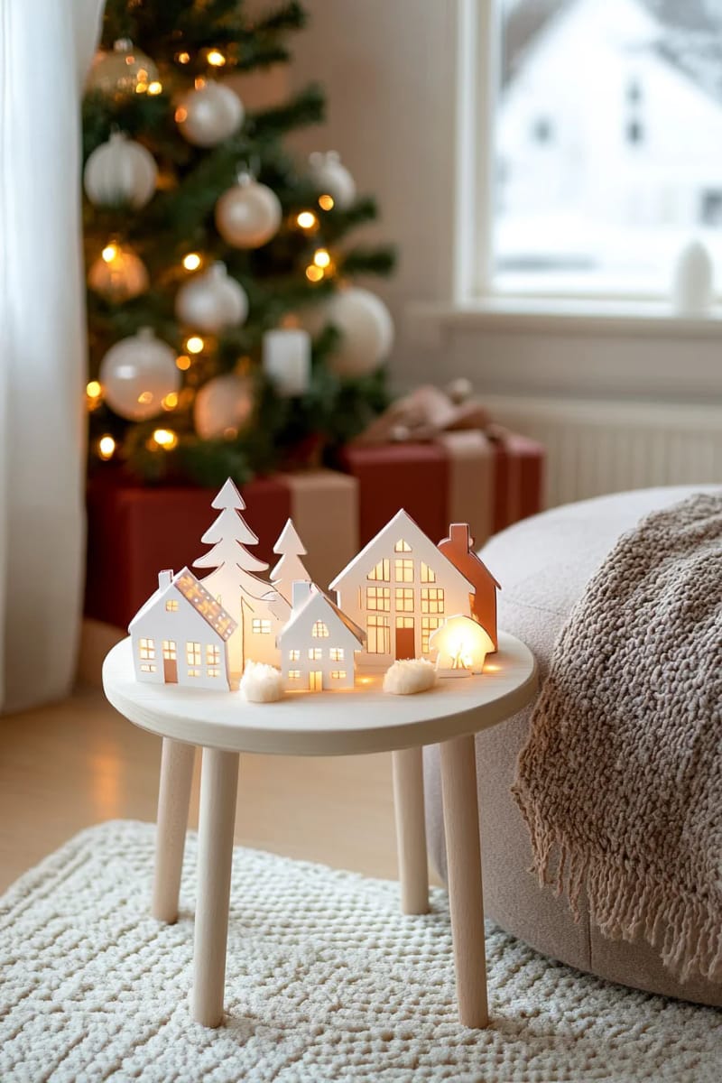 Alicia P. 2 paper-cut nordic village scenes illuminated with fairy lights 44