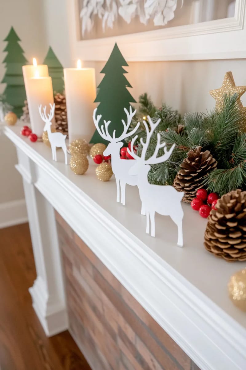 paper cut-out reindeer parade for whimsical mantel or center table styling 1