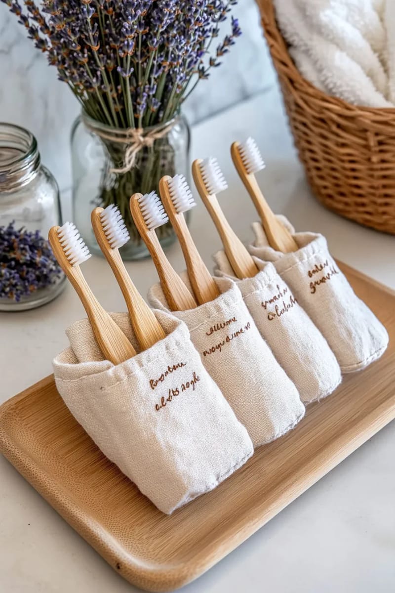 29 Eco-Friendly Christmas Gift Ideas DIY for a Thoughtful Holiday 23 personalized bamboo toothbrushes in hand-stitched linen sleeves 1