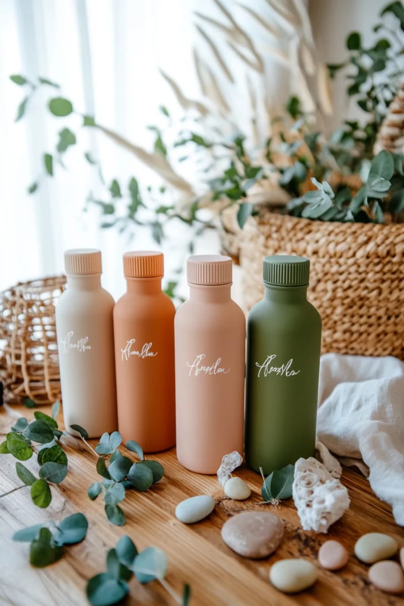 personalized reusable water bottles in earthy pastel colors 1