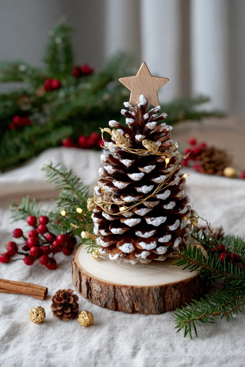 pinecone christmas tree topped with a wooden star 1
