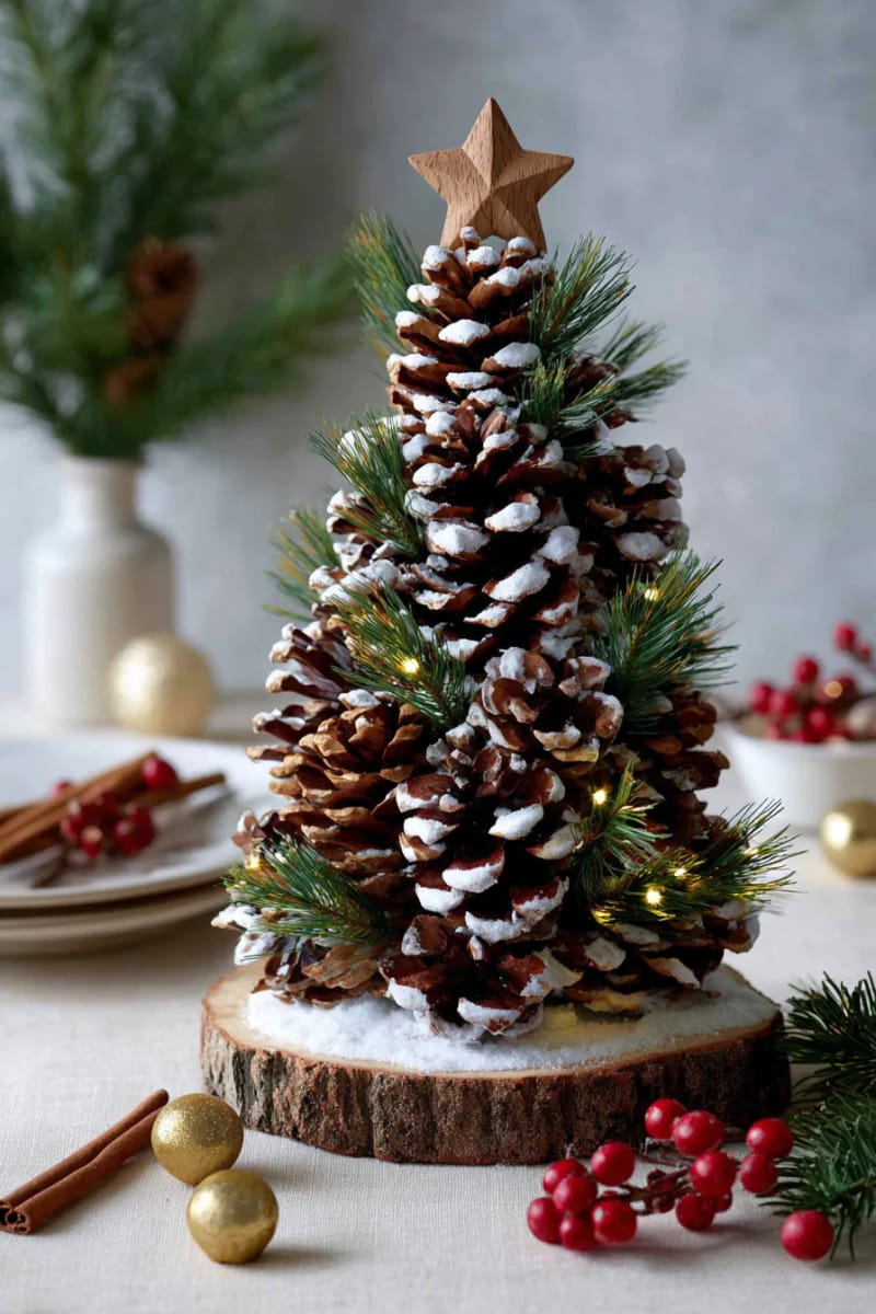 pinecone christmas tree topped with a wooden star 1