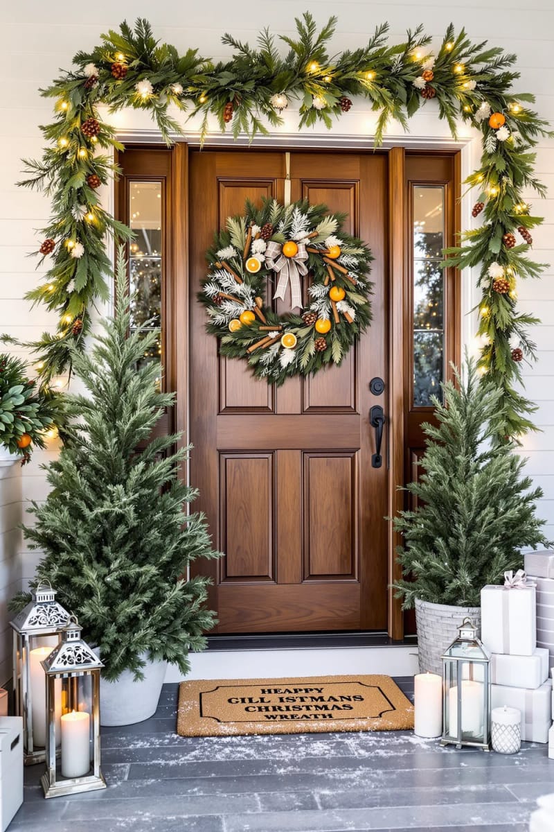 25 Pinecone Christmas Decorations You’ll Want to Keep Up All Winter 10 pinecone wreath with mixed greenery, cinnamon sticks, and dried orange slices 1