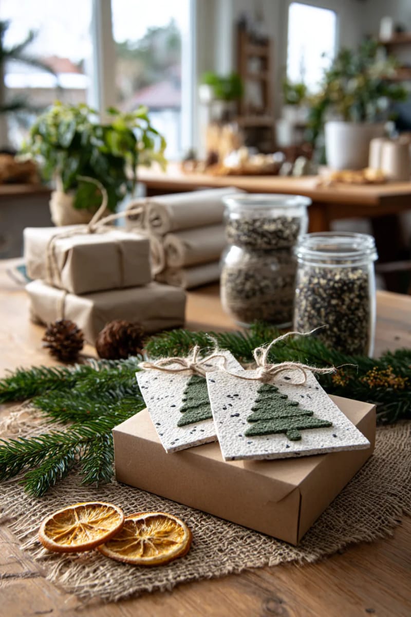 plantable seed paper cards shaped like christmas trees 1