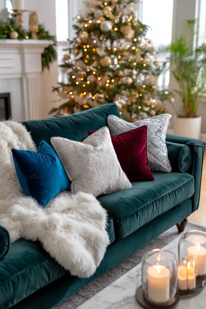 23 Elegant Christmas Decor Ideas You’ve Never Seen Before 103 plush velvet pillows and faux fur throws in deep jewel tones for cozy elegance 1