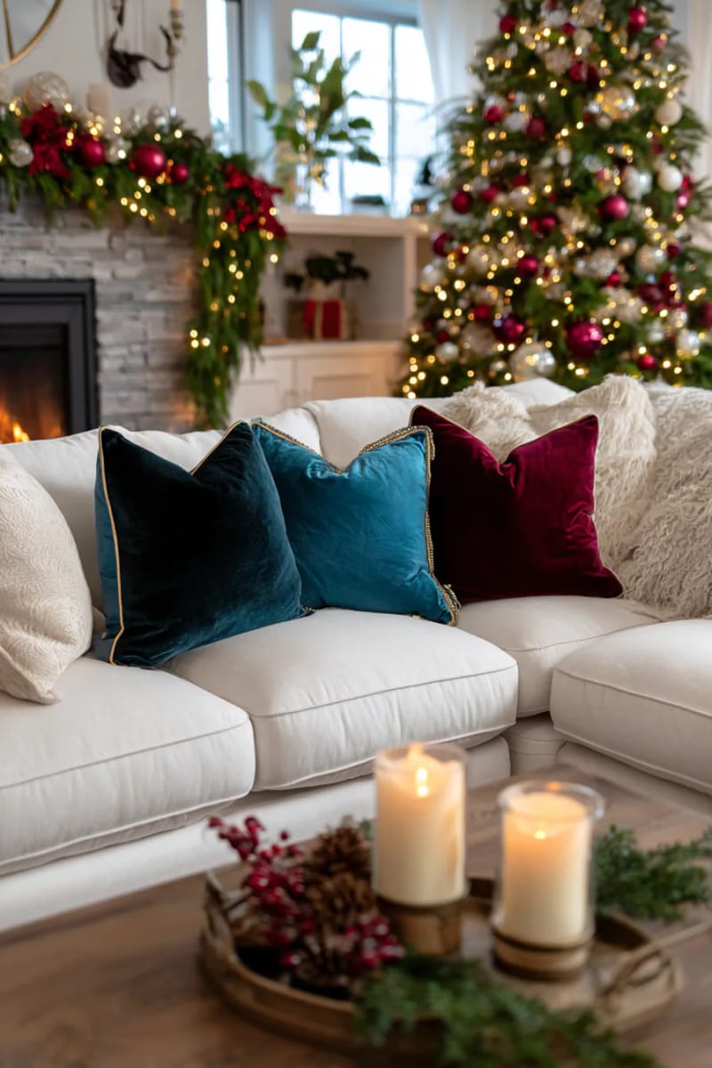 23 Elegant Christmas Decor Ideas You’ve Never Seen Before 106 plush velvet pillows and faux fur throws in deep jewel tones for cozy elegance 1