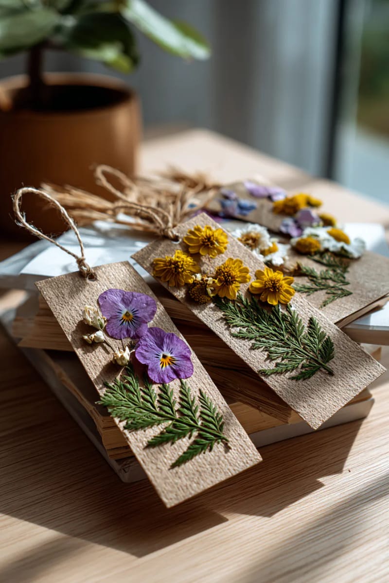 pressed flower bookmarks made with recycled cardboard 1