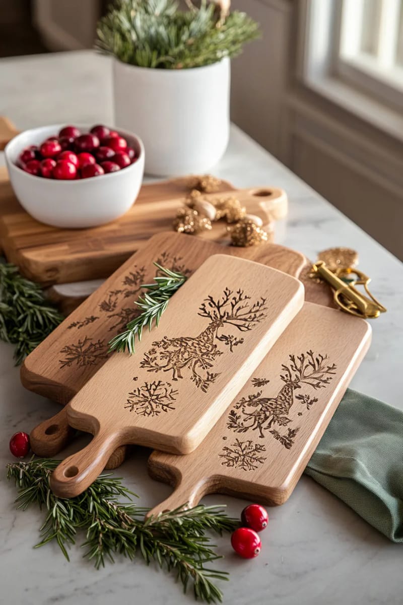 29 Eco-Friendly Christmas Gift Ideas DIY for a Thoughtful Holiday 45 reclaimed wood serving boards with laser-etched holiday motifs 1