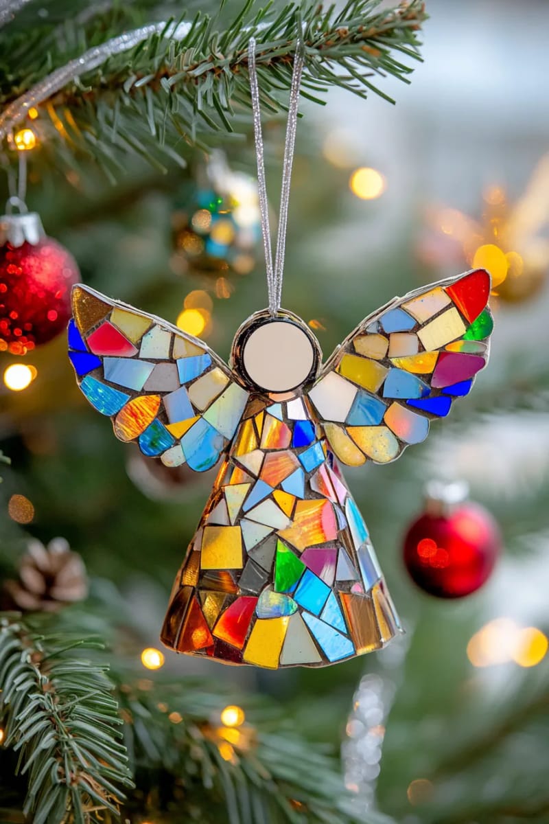29 Upcycled Christmas Crafts For Unique Holiday DIY Projects 56 recycled cd mosaic angels shimmering on the christmas tree 1