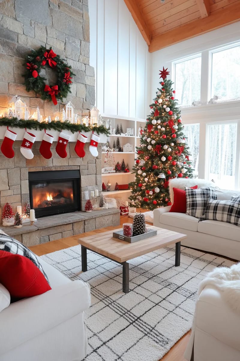 red and white nordic pattern wooden mitten shapes 1