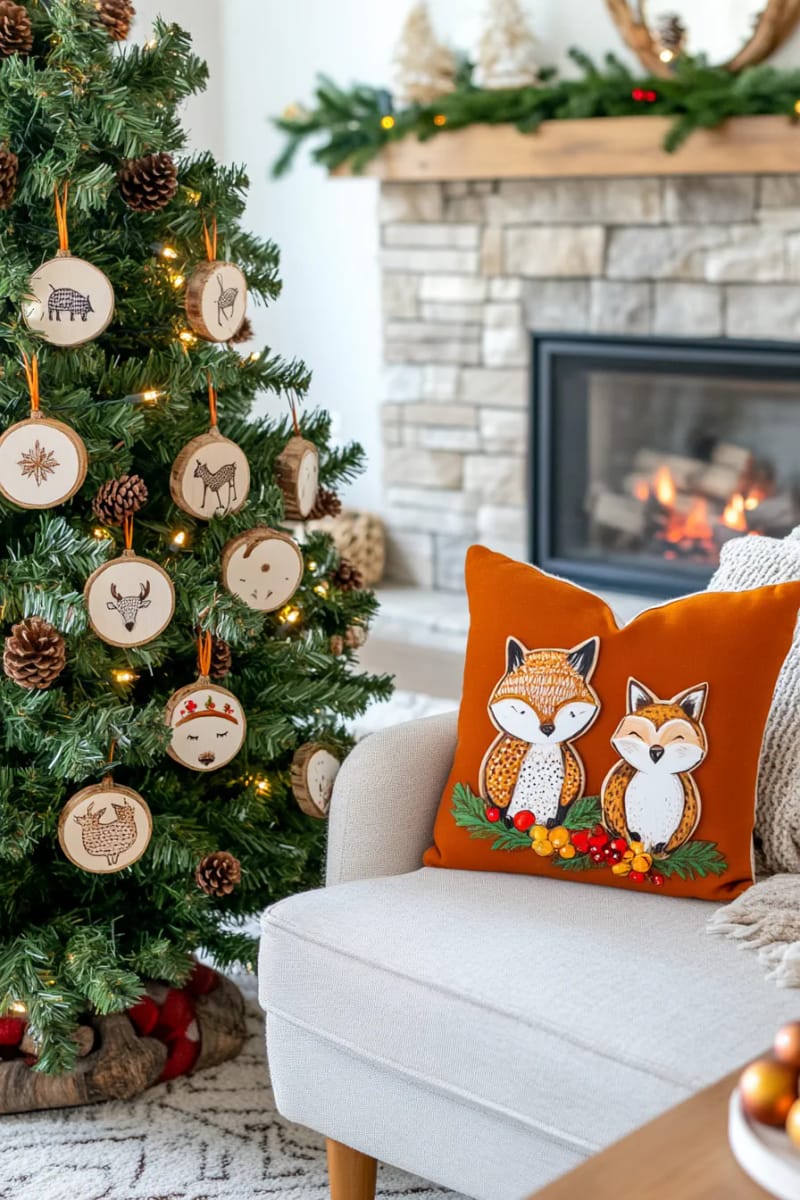 repurposed wood slice ornaments painted with woodland animals 1