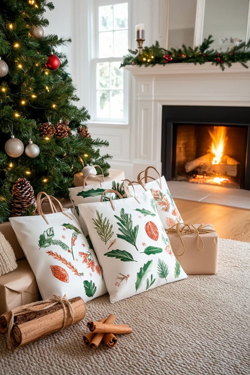 29 Eco-Friendly Christmas Gift Ideas DIY for a Thoughtful Holiday 46 reusable shopping bags with custom eco-conscious holiday prints 1