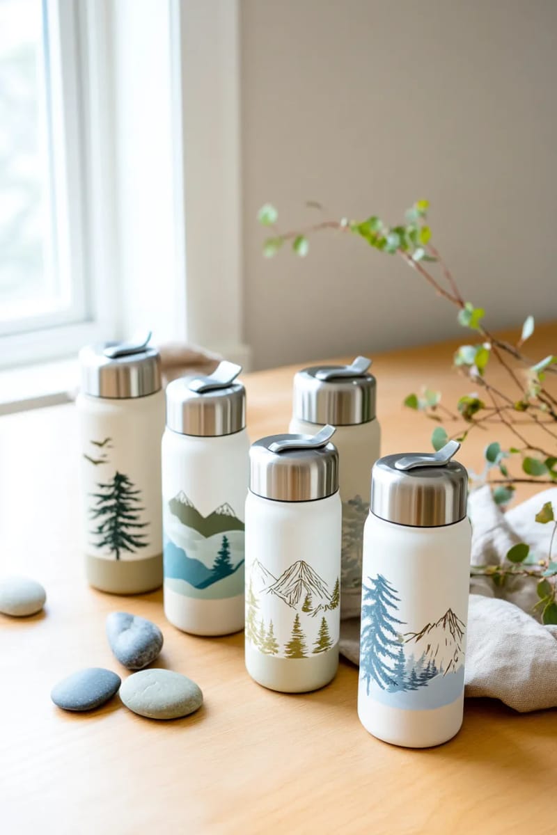 29 Eco-Friendly Christmas Gift Ideas DIY for a Thoughtful Holiday 12 reusable stainless steel water bottles with minimalist nature-inspired designs 1