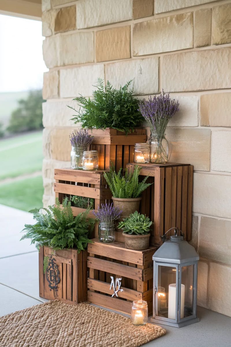 rustic wooden crates stacked for a cozy, earthy display 1