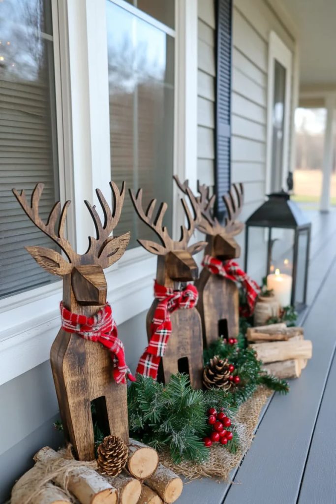 Sustainability Success 4 rustic wooden reindeer cutouts for porch or entryway 29