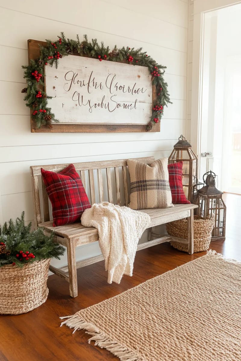 rustic wooden sign with hand-painted christmas greetings 1