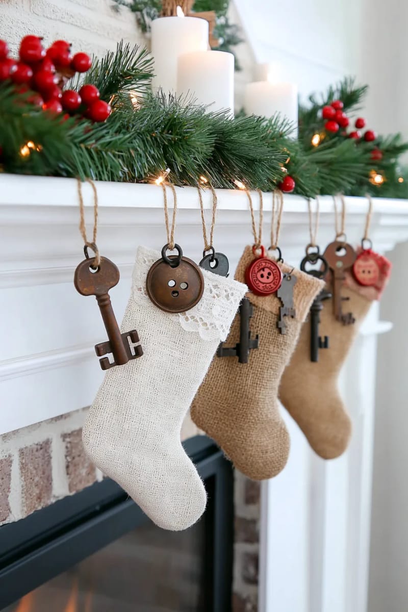 rusty keys and buttons strung as nostalgic christmas garland 1
