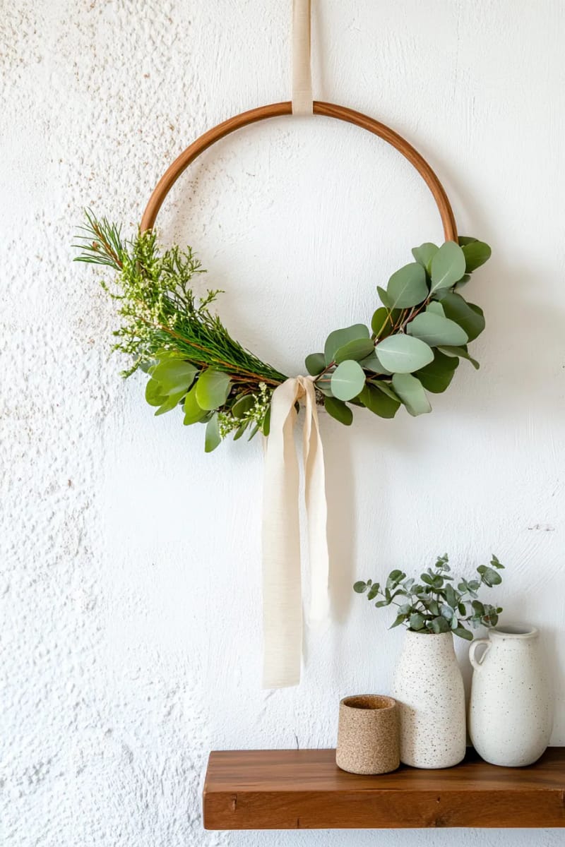25 Tasteful Christmas Decor Ideas for a Cozy Holiday Home 13 scandinavian-inspired wall wreath using natural greenery and minimalist ribbon 1