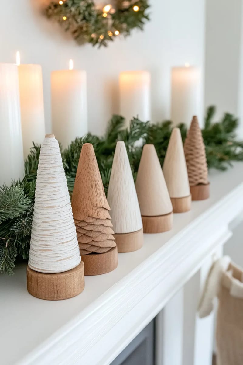 scandinavian-style minimalist wooden tree cones in neutral tones 1