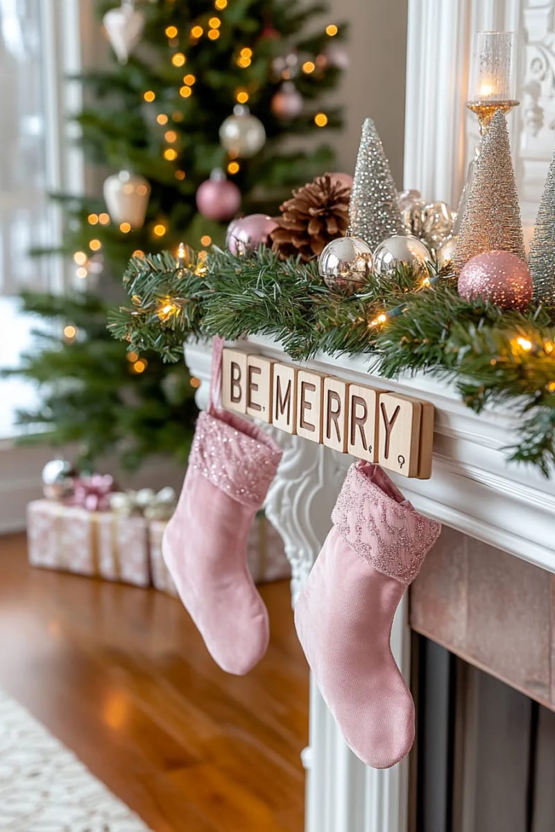 29 Upcycled Christmas Crafts For Unique Holiday DIY Projects 75 scrabble tile holiday phrases for custom upcycled mantle decor 1