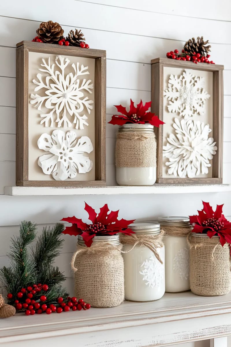 shadowbox framed paper snowflake collage for wall or shelf 1