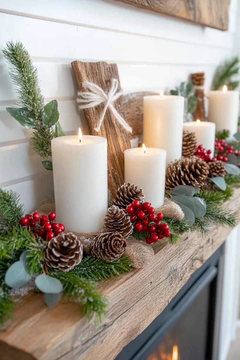 25 Pinecone Christmas Decorations You’ll Want to Keep Up All Winter 3 snow-dusted pinecone garland with twine and mini red berry accents 1