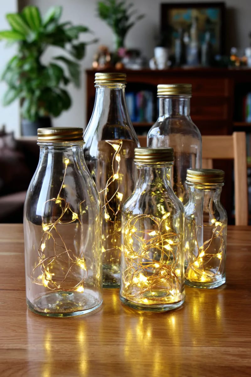 solar-powered fairy lights in glass bottles for cozy decor 1