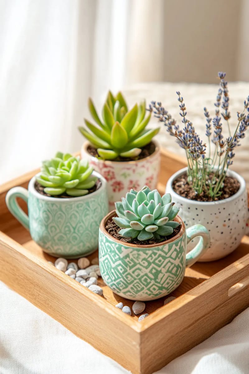 29 Eco-Friendly Christmas Gift Ideas DIY for a Thoughtful Holiday 22 succulent plants potted in tiny upcycled ceramic cups 1