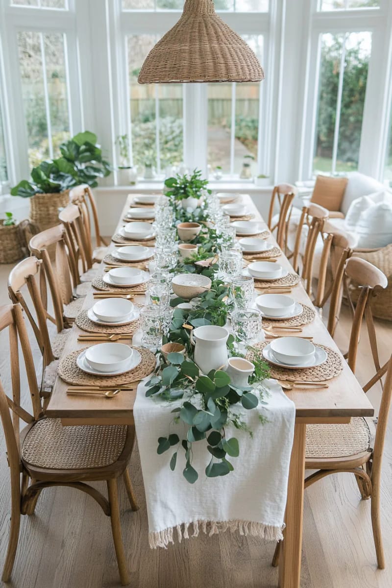 table runners made from natural linen, layered with greenery 1