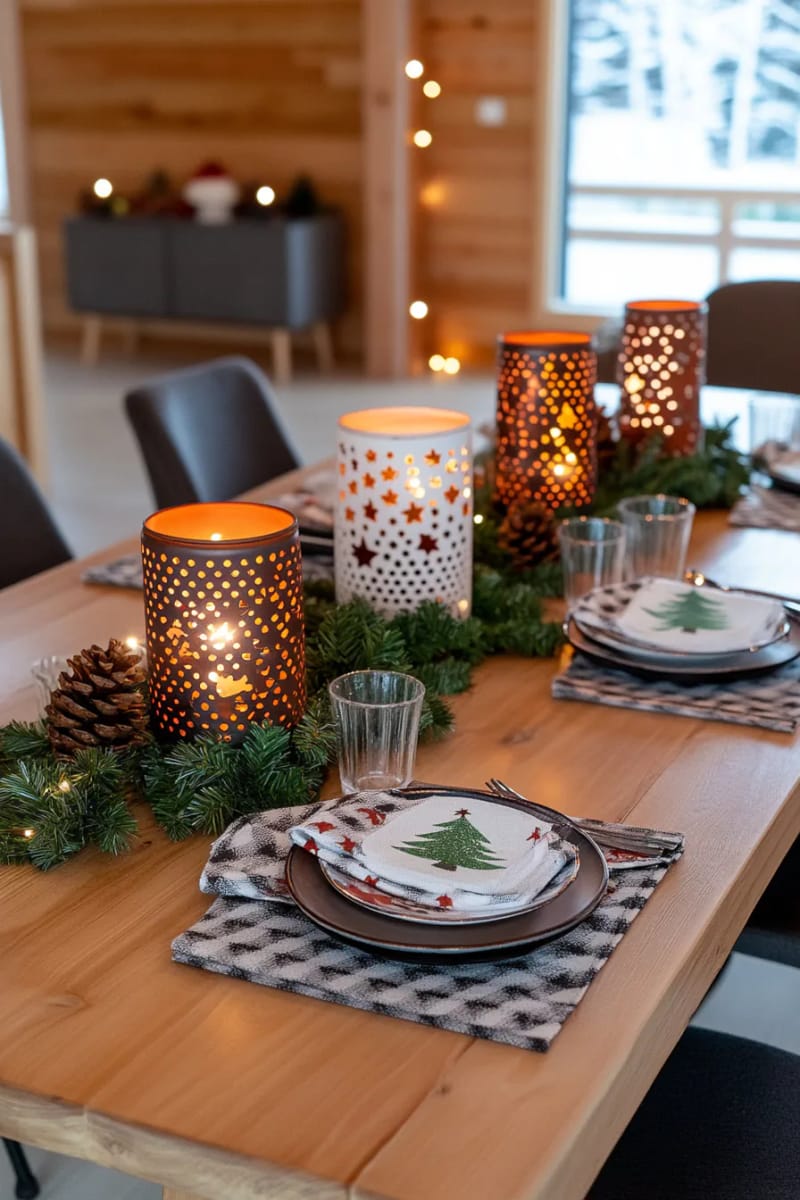 tin can lanterns punched with star and tree patterns 1
