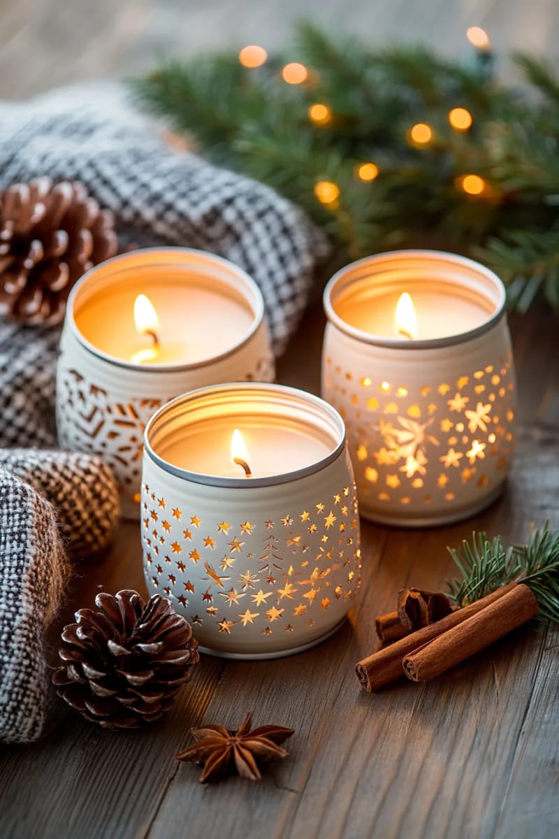 tin can lanterns punched with star and tree patterns 1